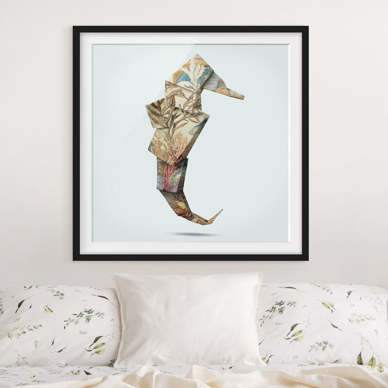 

Póster enmarcado - origami Seahorse Dimensión LxA: 50cm x 50cm, Marco: Negro