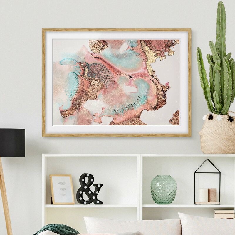 

Póster enmarcado - Oro Acquerello Rosé Dimensión LxA: 30cm x 40cm, Marco: Roble