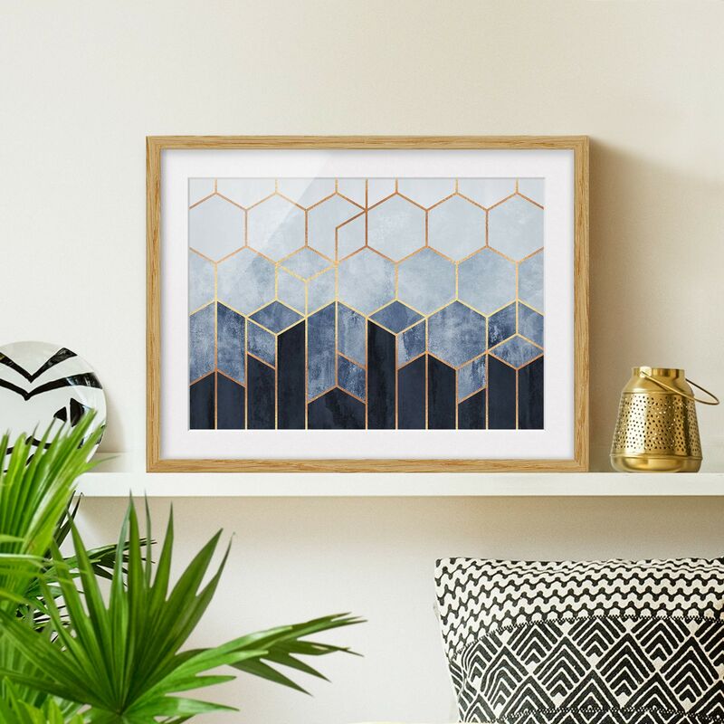 

Póster enmarcado - Oro Esagoni Blu Bianco Dimensión LxA: 50cm x 70cm, Marco: Roble