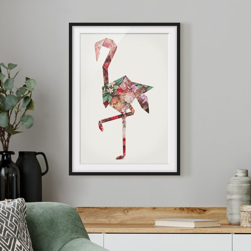 

Póster enmarcado - origami Flamingo Dimensión LxA: 24cm x 18cm, Marco: Negro