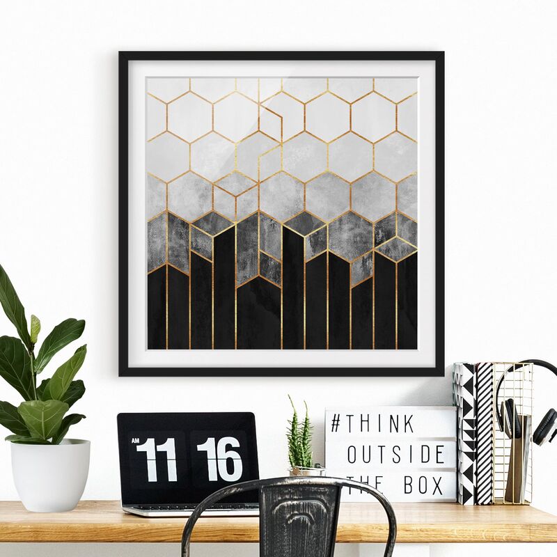

Póster enmarcado - Oro esagono Bianco e nero Dimensión LxA: 50cm x 50cm, Marco: Negro