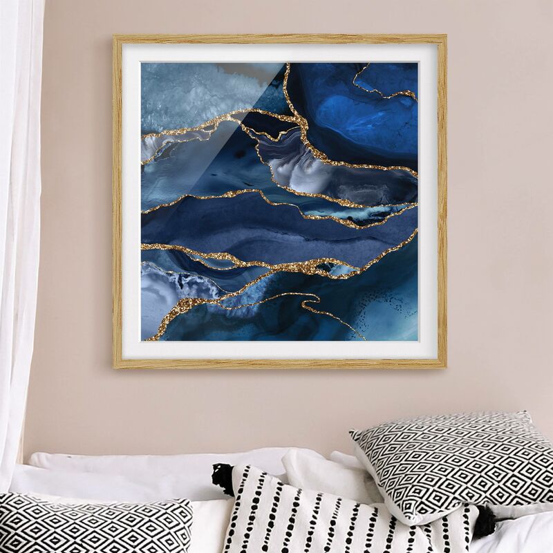 

Póster enmarcado - Oro Glitter Onde Di Fronte Blu Dimensión LxA: 30cm x 30cm, Marco: Roble