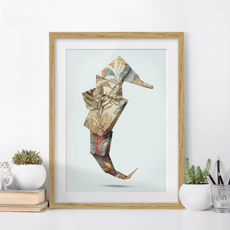 

Póster enmarcado - origami Seahorse Dimensión LxA: 24cm x 18cm, Marco: Roble