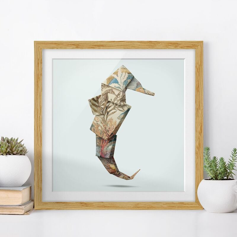

Póster enmarcado - origami Seahorse Dimensión LxA: 20cm x 20cm, Marco: Roble