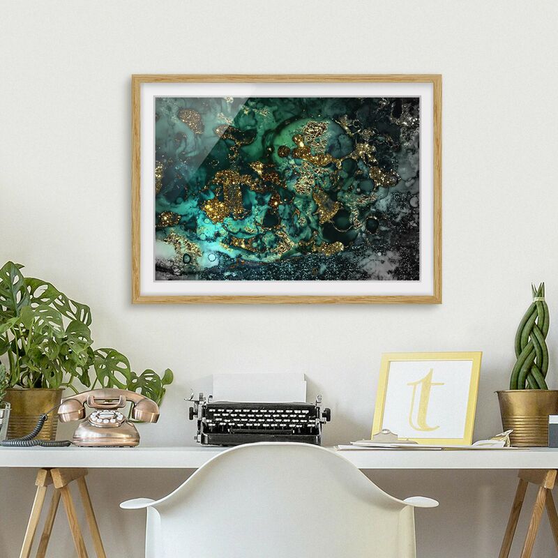 

Póster enmarcado - Oro Isole del Mar astratta Dimensión LxA: 50cm x 70cm, Marco: Roble