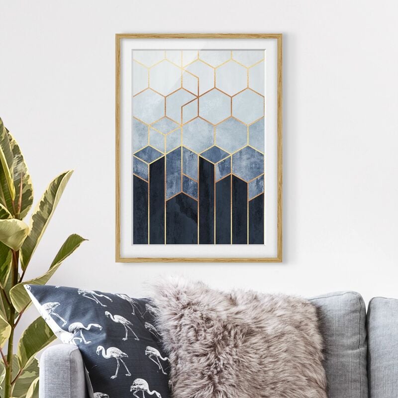 

Póster enmarcado - Oro Esagoni Blu Bianco Dimensión LxA: 70cm x 50cm, Marco: Roble