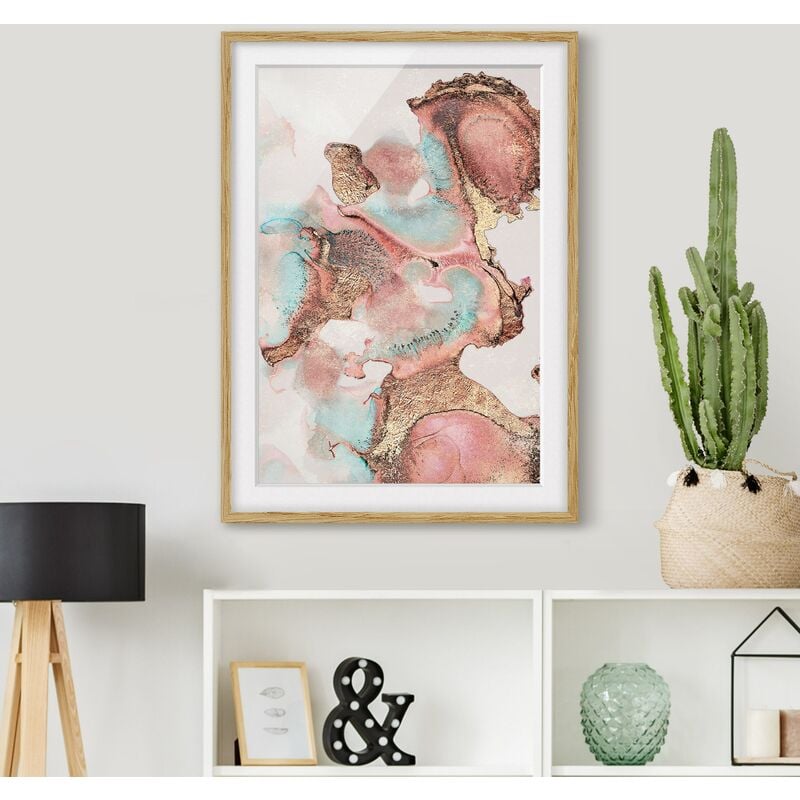 

Póster enmarcado - Oro Acquerello Rosé Dimensión LxA: 55cm x 40cm, Marco: Roble