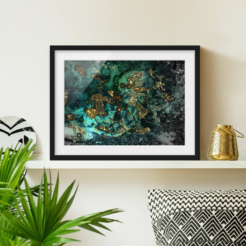 

Póster enmarcado - Oro Isole del Mar astratta Dimensión LxA: 18cm x 24cm, Marco: Negro