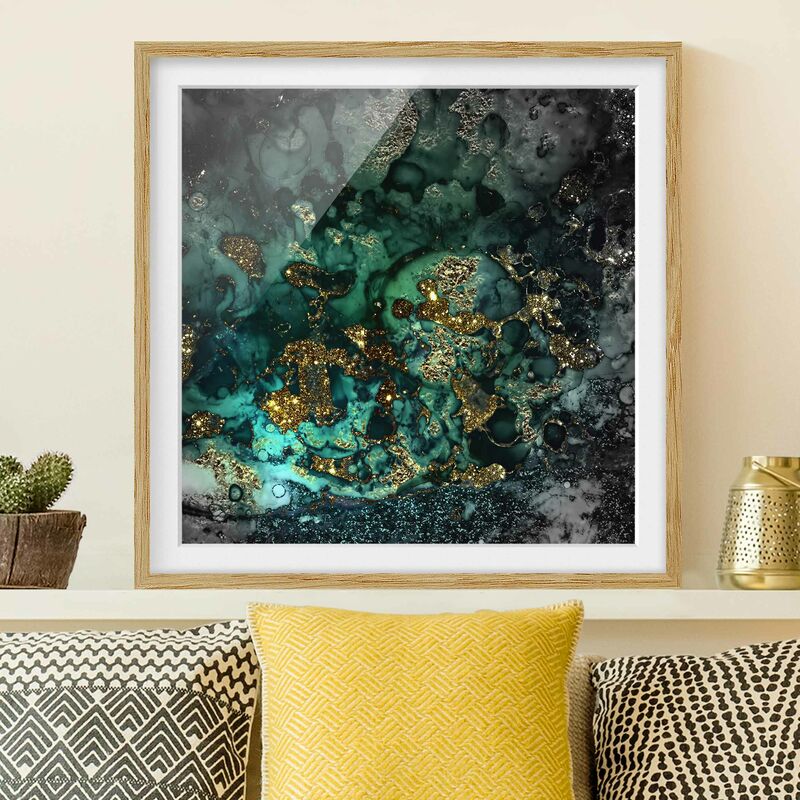 

Póster enmarcado - Oro Isole del Mar astratta Dimensión LxA: 30cm x 30cm, Marco: Roble