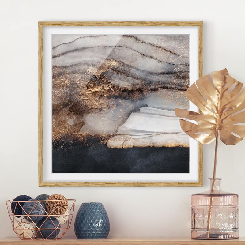 

Póster enmarcado - Oro Marmo Painted Dimensión LxA: 70cm x 70cm, Marco: Roble