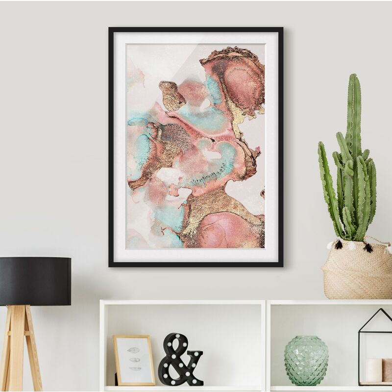 

Póster enmarcado - Oro Acquerello Rosé Dimensión LxA: 24cm x 18cm, Marco: Negro
