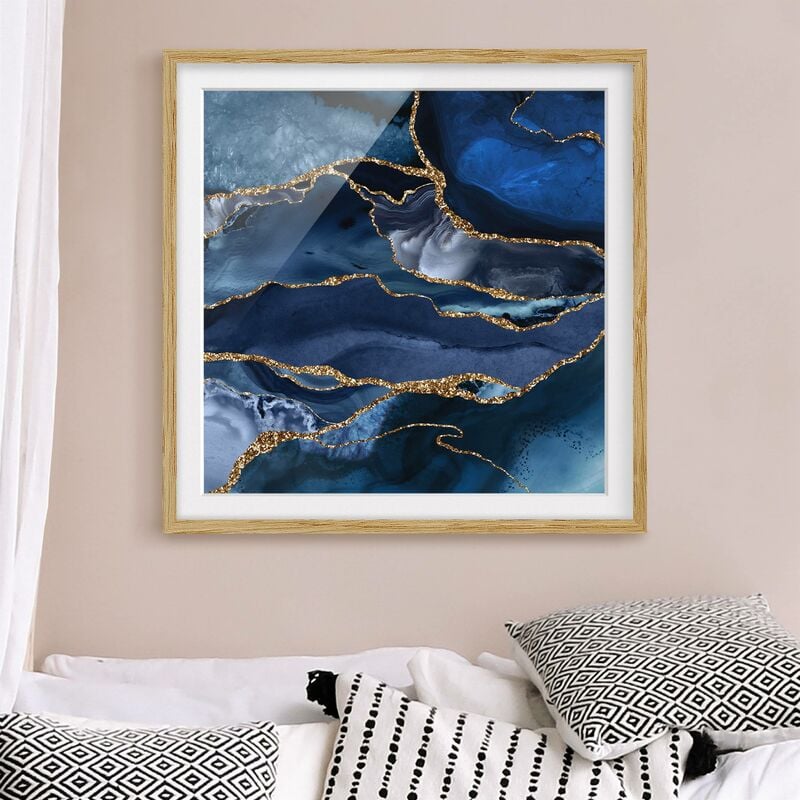 

Póster enmarcado - Oro Glitter Onde Di Fronte Blu Dimensión LxA: 70cm x 70cm, Marco: Roble