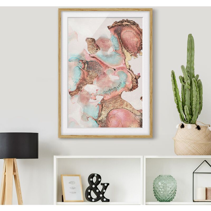 

Póster enmarcado - Oro Acquerello Rosé Dimensión LxA: 70cm x 50cm, Marco: Roble