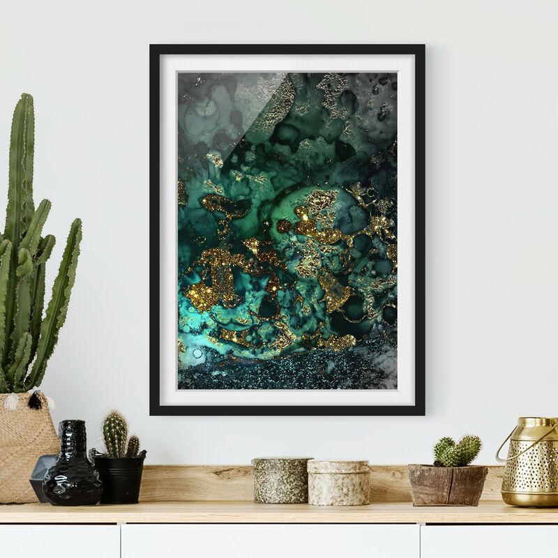 

Póster enmarcado - Oro Isole del Mar astratta Dimensión LxA: 70cm x 50cm, Marco: Negro