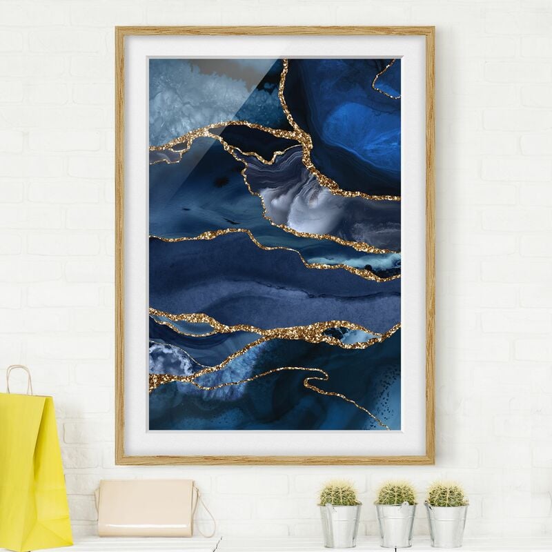 

Póster enmarcado - Oro Glitter Onde Di Fronte Blu Dimensión LxA: 24cm x 18cm, Marco: Roble