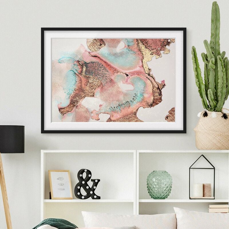 

Póster enmarcado - Oro Acquerello Rosé Dimensión LxA: 30cm x 40cm, Marco: Negro