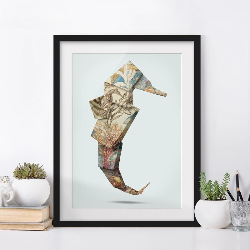 

Póster enmarcado - origami Seahorse Dimensión LxA: 55cm x 40cm, Marco: Negro