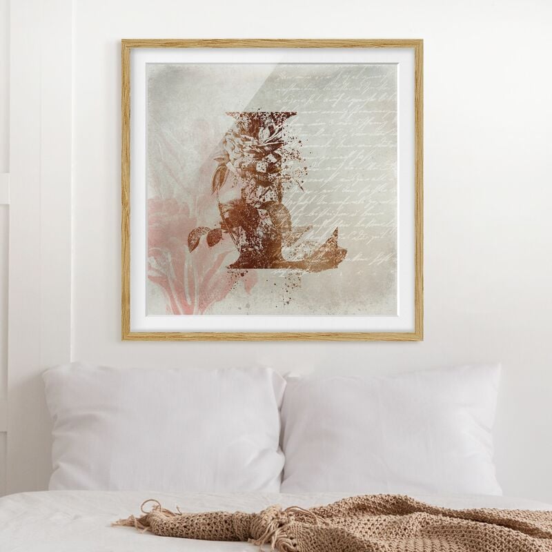 

Póster enmarcado - Oro Alfabeto Lettera L Vintage Dimensión LxA: 70cm x 70cm, Marco: Roble