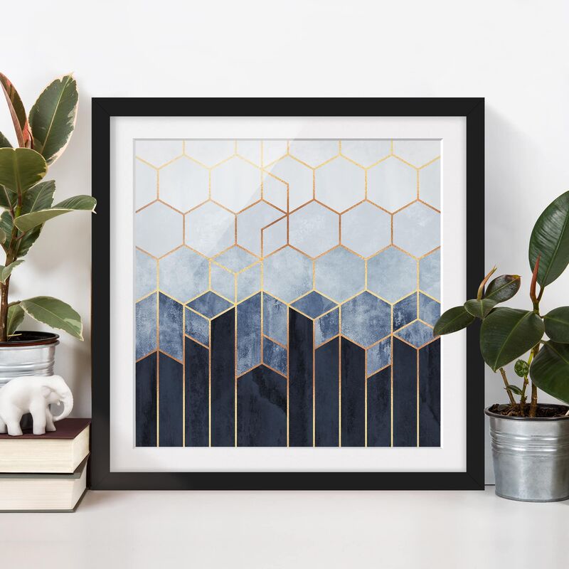 

Póster enmarcado - Oro Esagoni Blu Bianco Dimensión LxA: 30cm x 30cm, Marco: Negro