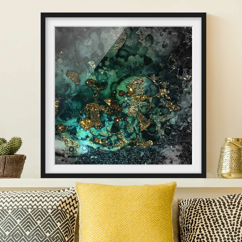 

Póster enmarcado - Oro Isole del Mar astratta Dimensión LxA: 70cm x 70cm, Marco: Negro