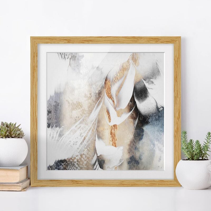 

Póster enmarcado - Oro pittura astratta inverno Dimensión LxA: 30cm x 30cm, Marco: Roble