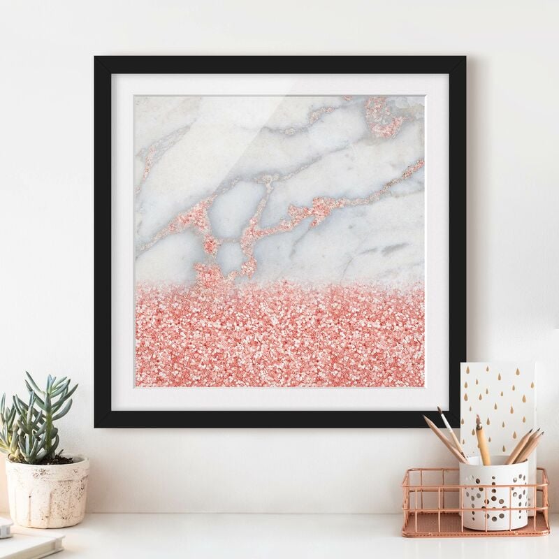 

Póster enmarcado - Ottica marmo con Rosa Confetti Dimensión LxA: 70cm x 70cm, Marco: Negro