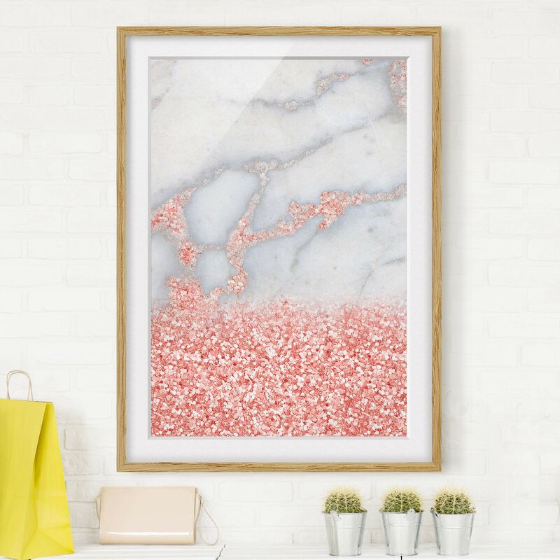 

Póster enmarcado - Ottica marmo con Rosa Confetti Dimensión LxA: 100cm x 70cm, Marco: Roble