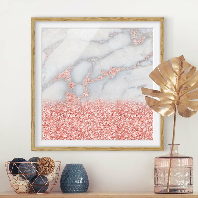 

Póster enmarcado - Ottica marmo con Rosa Confetti Dimensión LxA: 20cm x 20cm, Marco: Roble
