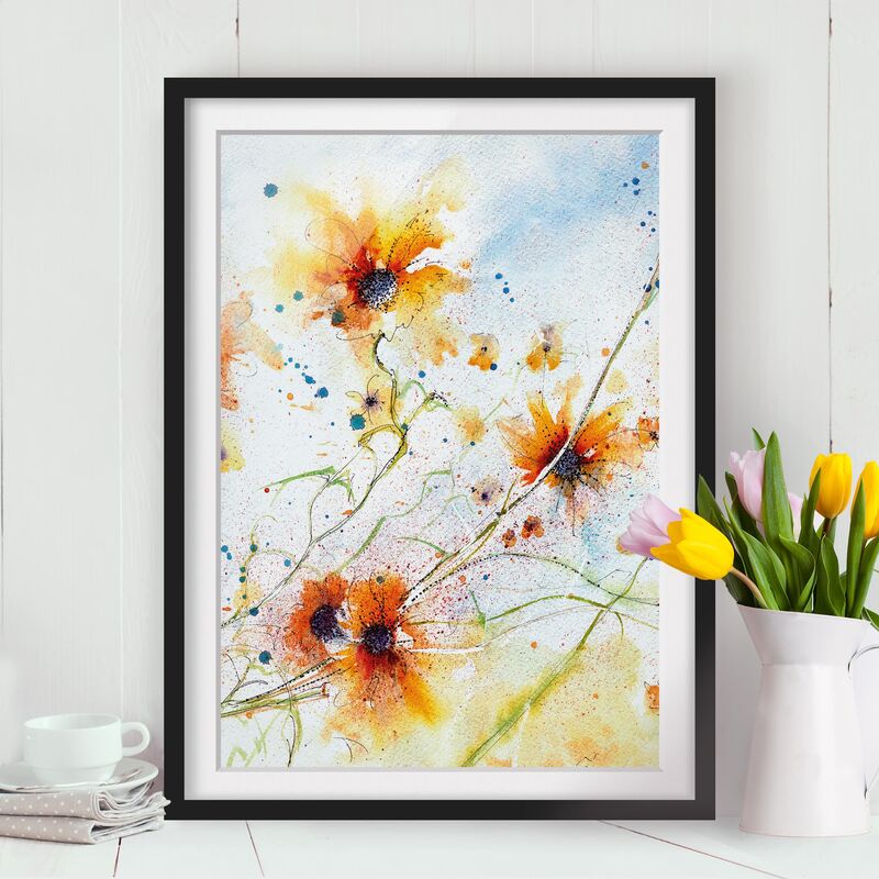 

Póster enmarcado - Painted Flowers Dimensión LxA: 24cm x 18cm, Marco: Negro