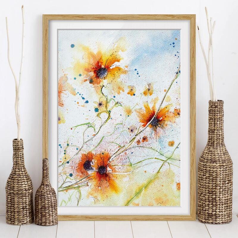 

Póster enmarcado - Painted Flowers Dimensión LxA: 55cm x 40cm, Marco: Roble
