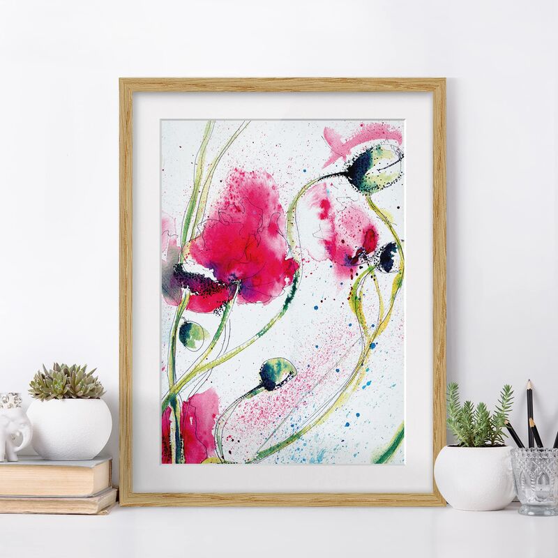 

Póster enmarcado - Painted Poppies Dimensión LxA: 55cm x 40cm, Marco: Roble