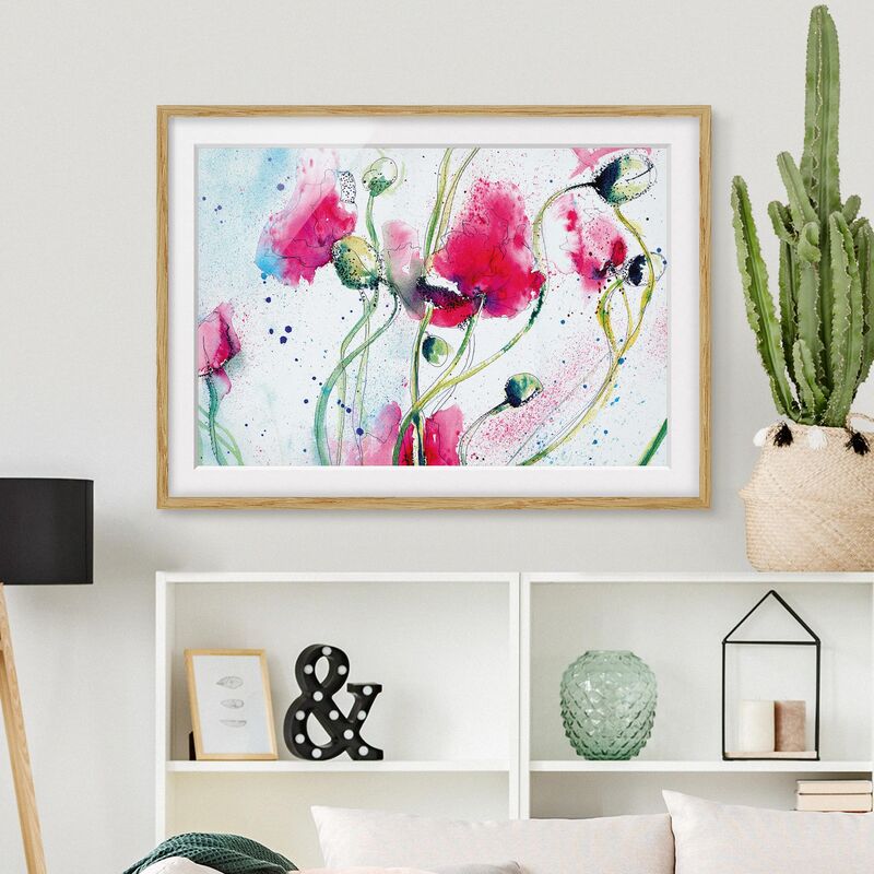 

Póster enmarcado - Painted Poppies Dimensión LxA: 70cm x 100cm, Marco: Roble