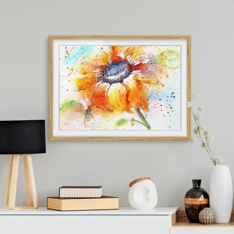 

Póster enmarcado - Painted Sunflower Dimensión LxA: 30cm x 40cm, Marco: Roble