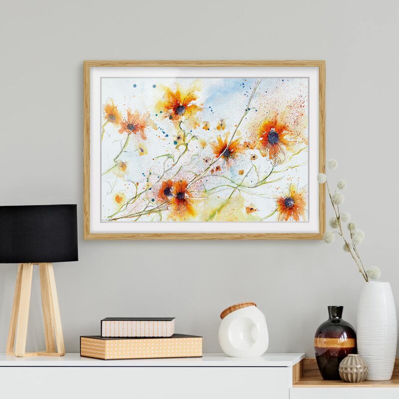 

Póster enmarcado - Painted Flowers Dimensión LxA: 18cm x 24cm, Marco: Roble