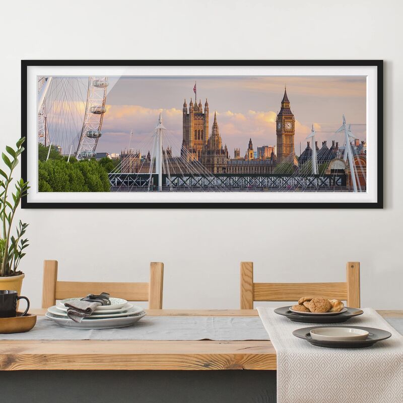 

Póster enmarcado - Palazzo Di Westminster A Londra Dimensión LxA: 50cm x 130cm, Marco: Negro