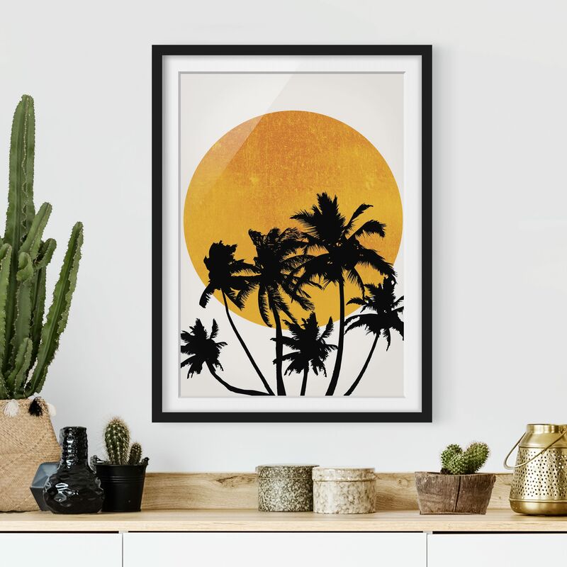 

Póster enmarcado - Palme davanti a sole dorato Dimensión LxA: 24cm x 18cm, Marco: Negro