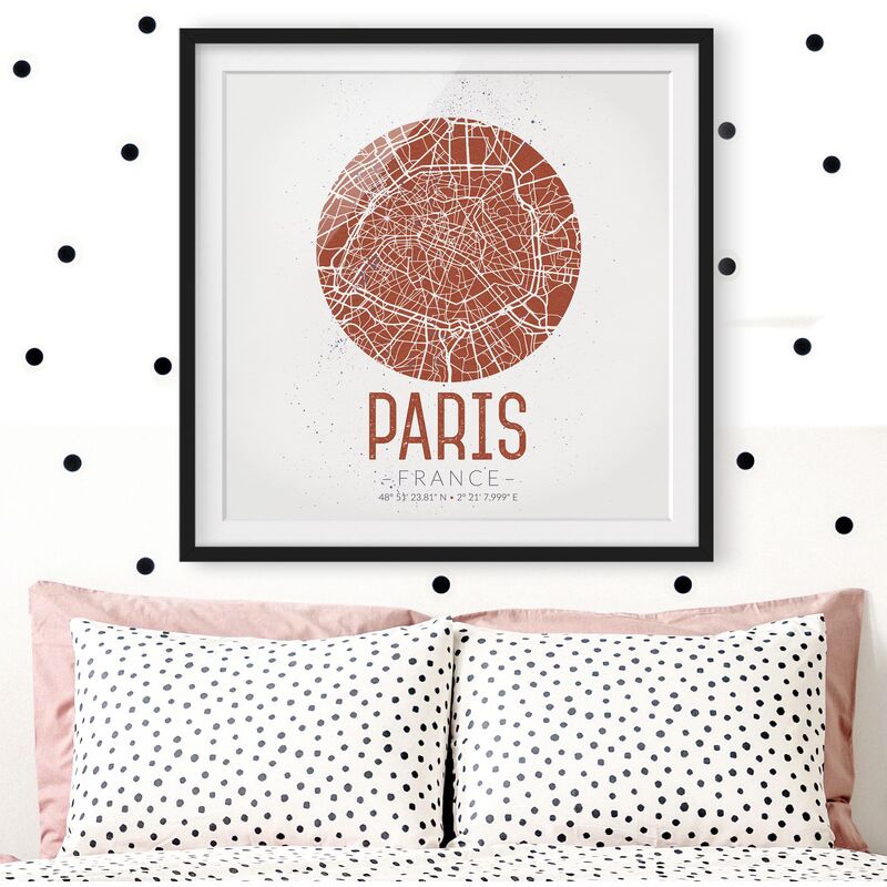 

Póster enmarcado - Paris City Map - Retro Dimensión LxA: 20cm x 20cm, Marco: Negro