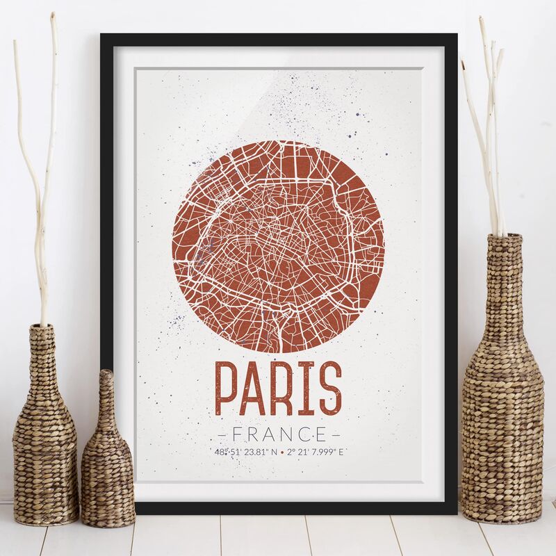 

Póster enmarcado - Paris City Map - Retro Dimensión LxA: 40cm x 30cm, Marco: Negro