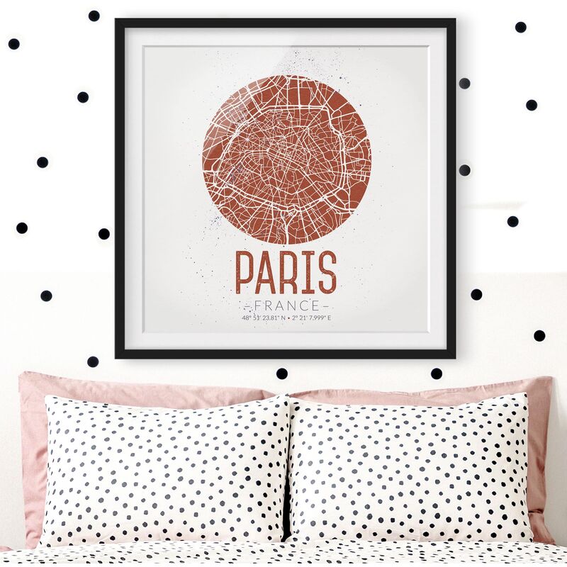 

Póster enmarcado - Paris City Map - Retro Dimensión LxA: 50cm x 50cm, Marco: Negro