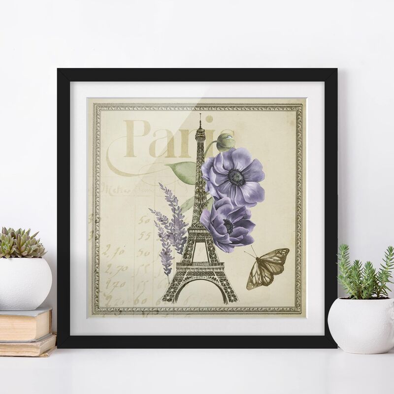 

Póster enmarcado - Paris Collage Eiffel Tower Dimensión LxA: 20cm x 20cm, Marco: Negro