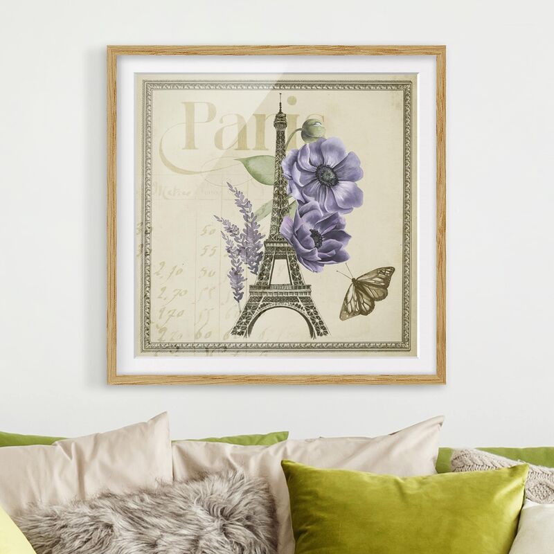 

Póster enmarcado - Paris Collage Eiffel Tower Dimensión LxA: 20cm x 20cm, Marco: Roble