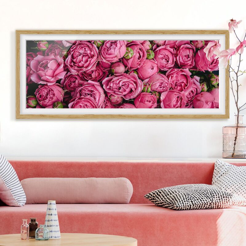 

Póster enmarcado - peonie rosa Dimensión LxA: 50cm x 130cm, Marco: Roble