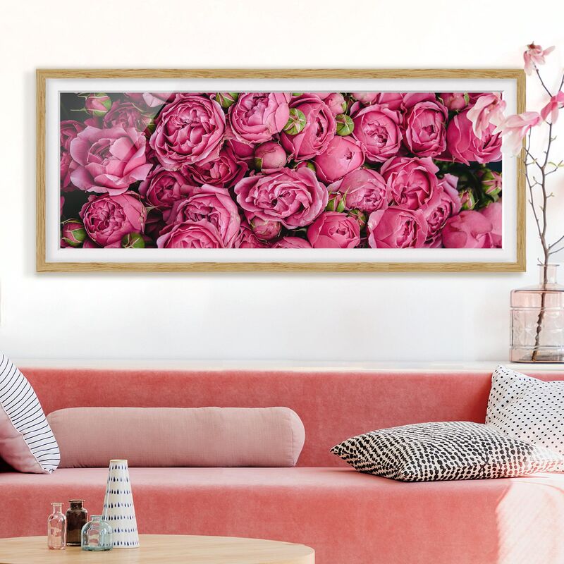 

Póster enmarcado - peonie rosa Dimensión LxA: 40cm x 100cm, Marco: Roble