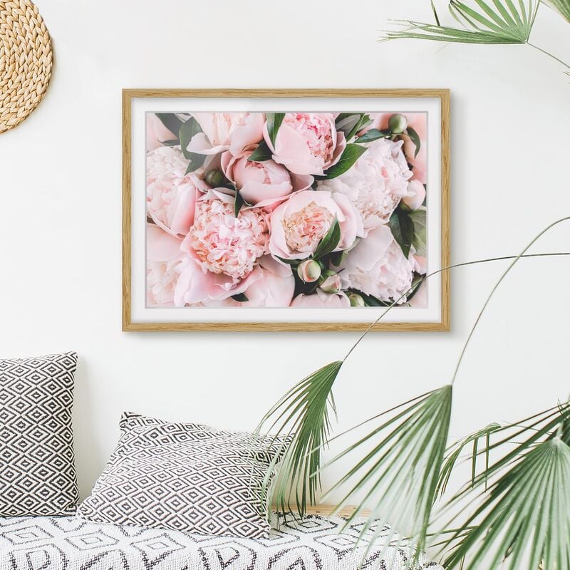 

Póster enmarcado - Peonie rosa con foglie Dimensión LxA: 30cm x 40cm, Marco: Roble