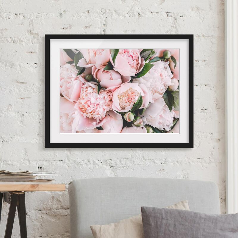 

Póster enmarcado - Peonie rosa con foglie Dimensión LxA: 50cm x 70cm, Marco: Negro