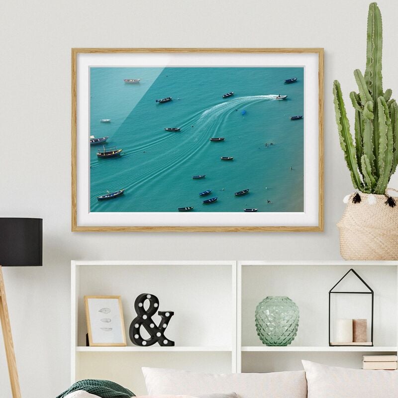 

Póster enmarcado - Pesca barche ancorate Dimensión LxA: 70cm x 100cm, Marco: Roble