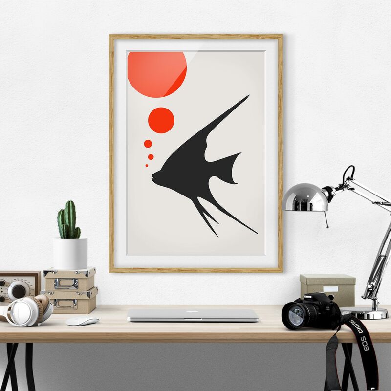 

Póster enmarcado - Pesce con bolle rosse Dimensión LxA: 100cm x 70cm, Marco: Roble