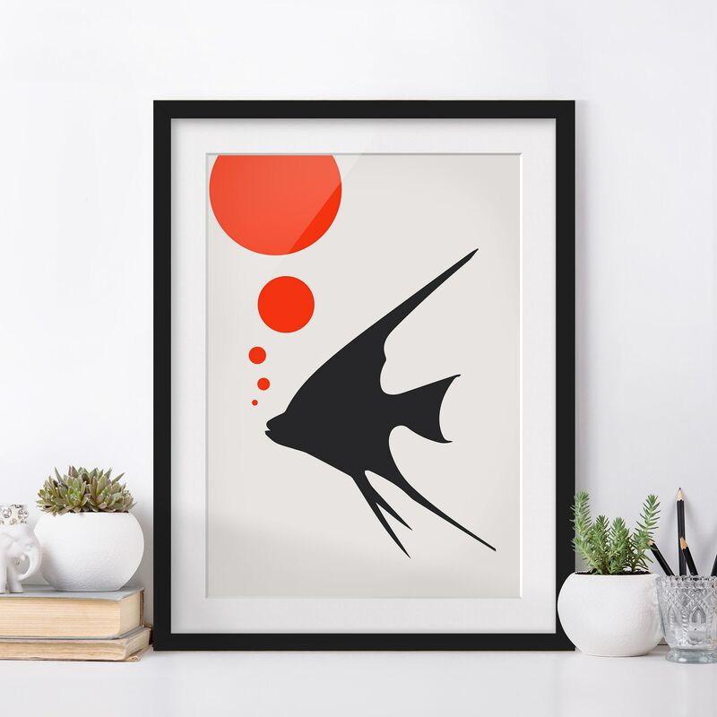 

Póster enmarcado - Pesce con bolle rosse Dimensión LxA: 24cm x 18cm, Marco: Negro