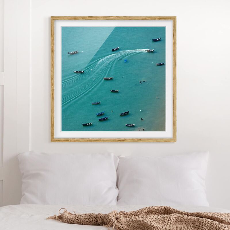 

Póster enmarcado - Pesca barche ancorate Dimensión LxA: 70cm x 70cm, Marco: Roble