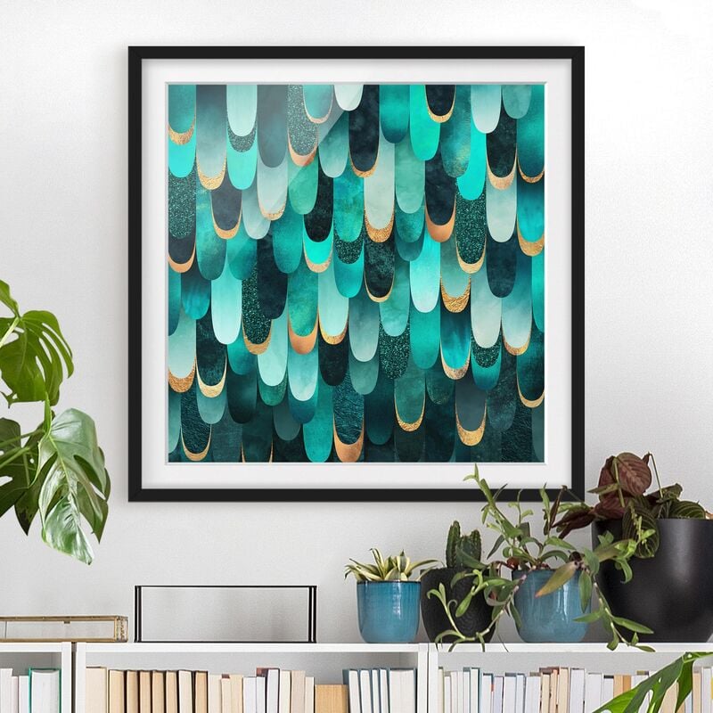 

Póster enmarcado - Piume d'oro Turchese Dimensión LxA: 70cm x 70cm, Marco: Negro